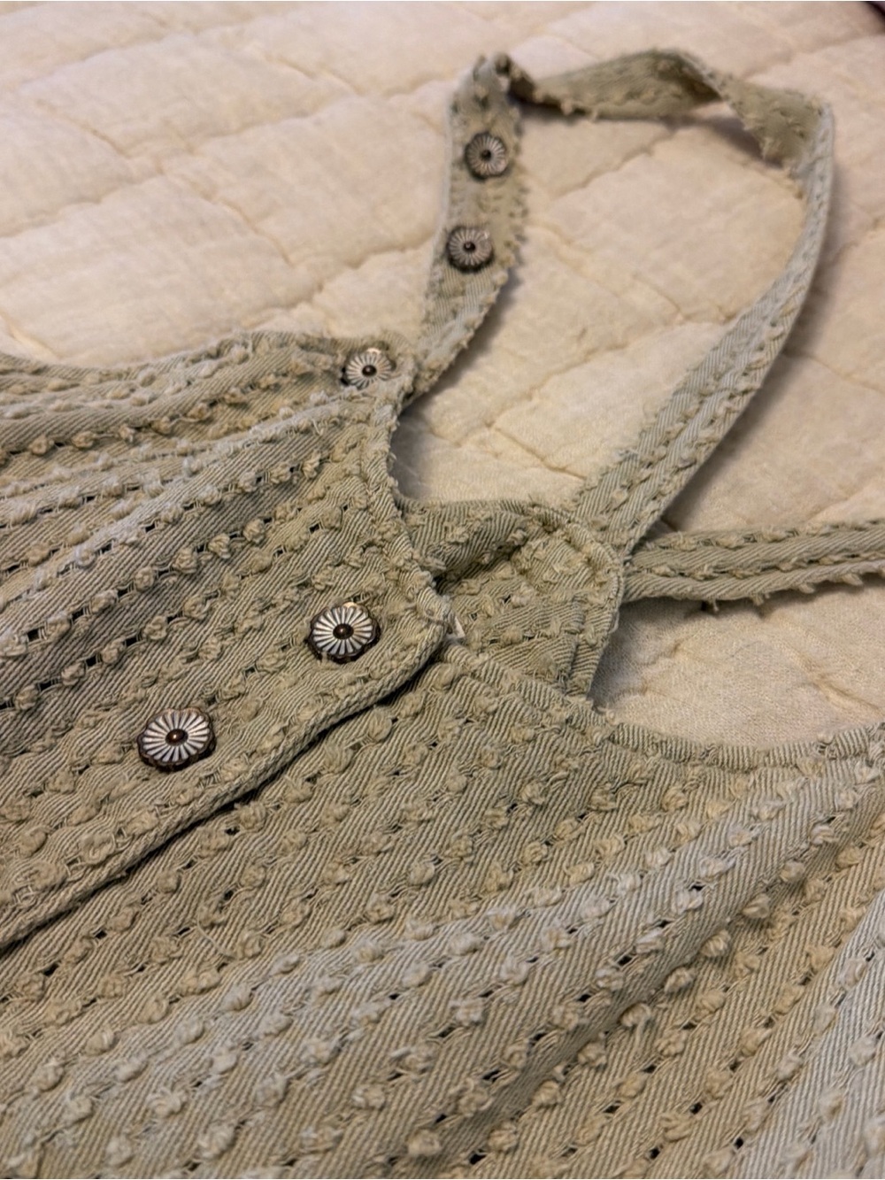Olive Green Knit Button Overalls - Picture 4 of 5